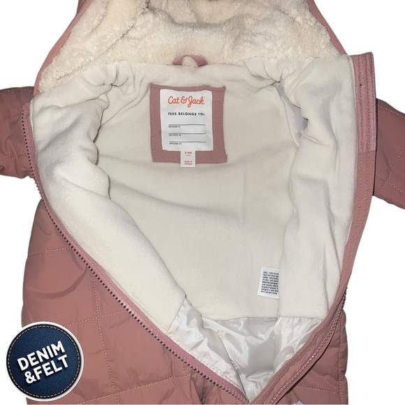 Cat & Jack Baby Pink/Cream Puffer Winter Snowsuit w/ Teddy Ears | NEW/NWT ❄️☃️🧸 - Picture 7 of 15